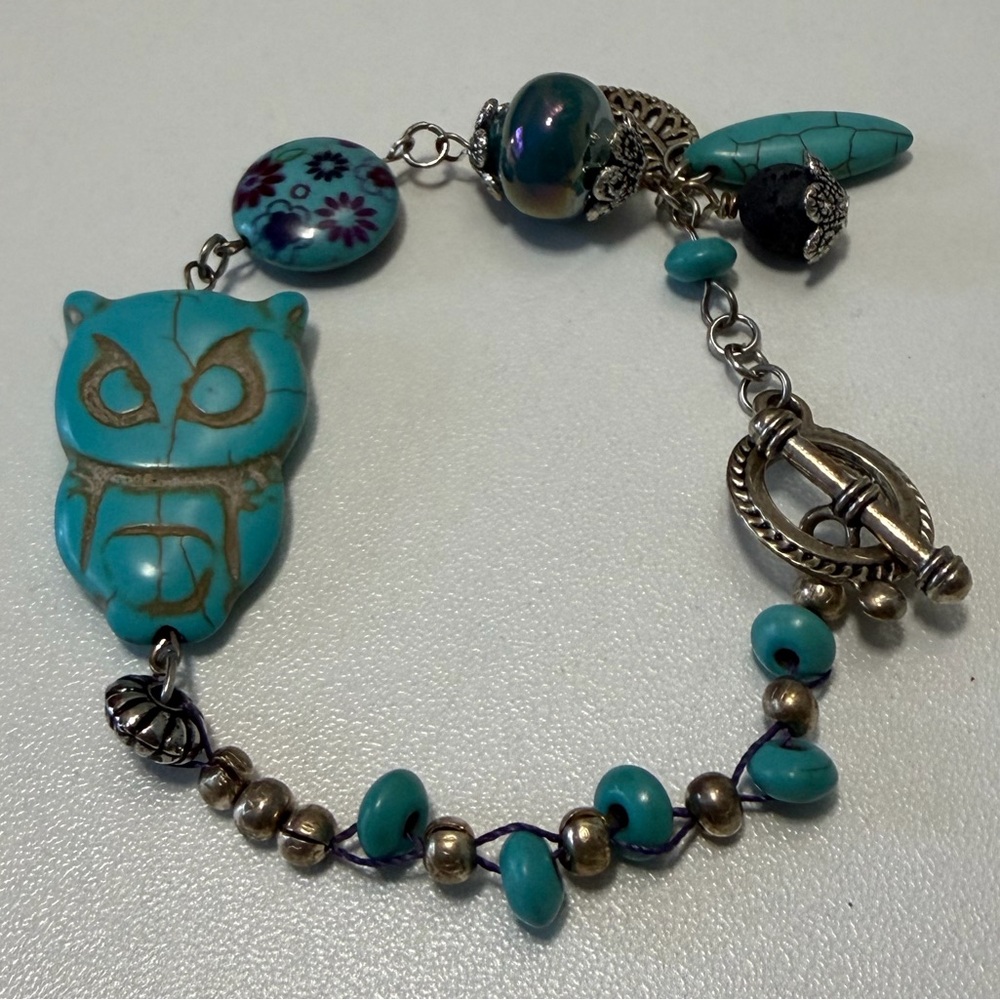 Turquoise Owl Charm Bracelet